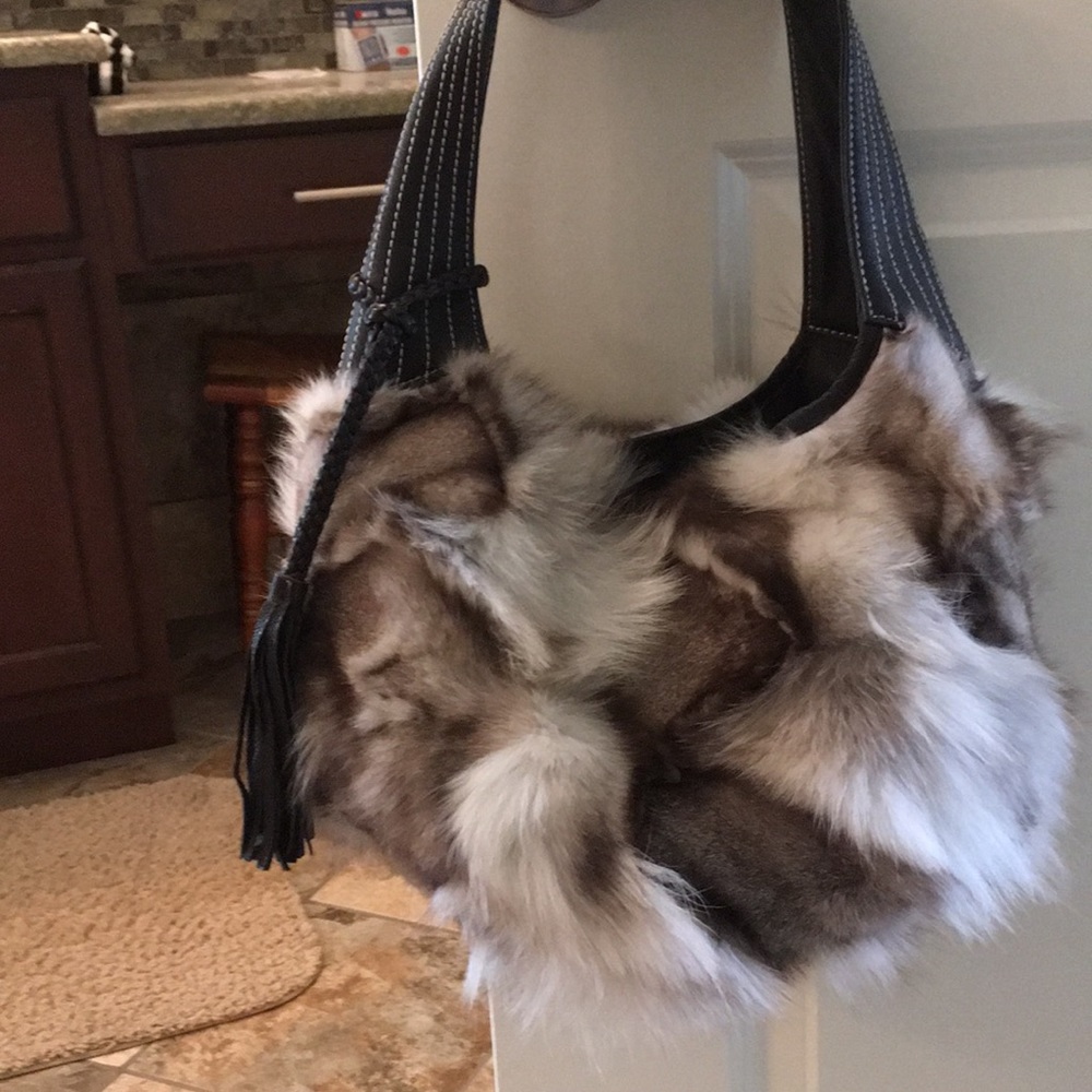 Mink fur and leather handbag